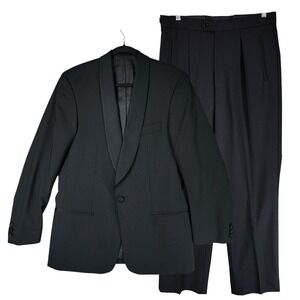 Nordal Tuxedo 38R Mens Black 2 Piece Suit Stretch Wool Blend Formal Wedding Prom
